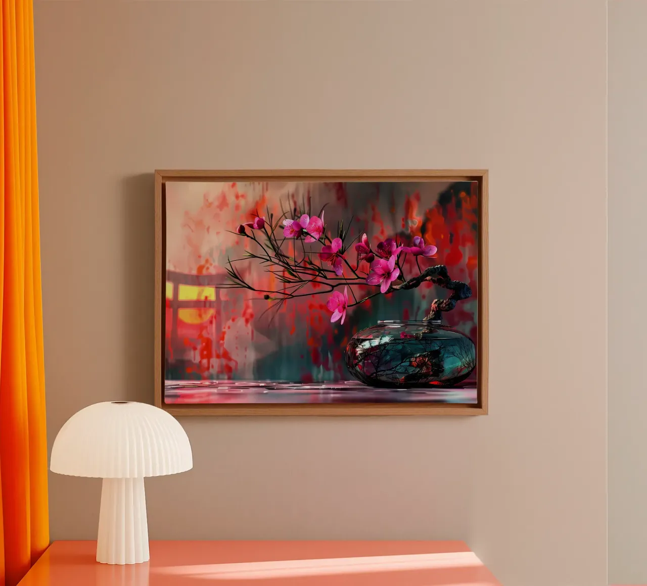 fiori vaso bonsai riflessione rami foglie tela con Cornice a cassetta da Janine P McGuire