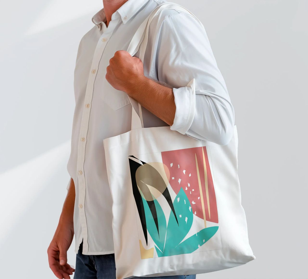 forme astratte foglie forme geometriche linee curve borsa in juta da Janine P McGuire