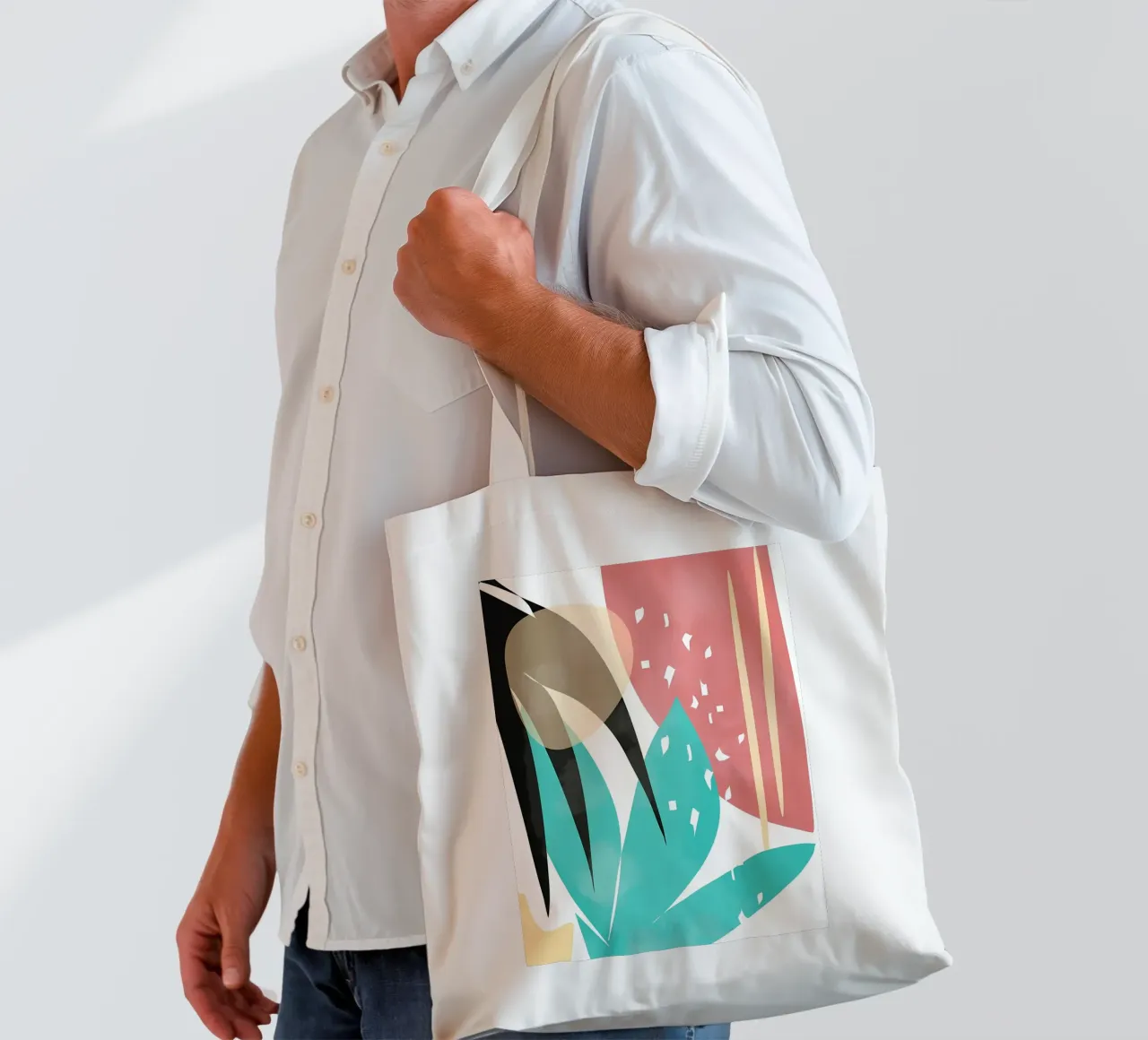 forme astratte foglie forme geometriche linee curve borsa in juta da Janine P McGuire