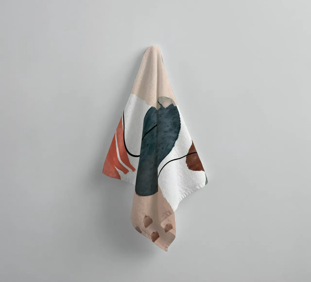 abstracte vormen gebogen lijnen penseelstreken zachte texturen badhanddoek van Janine P McGuire