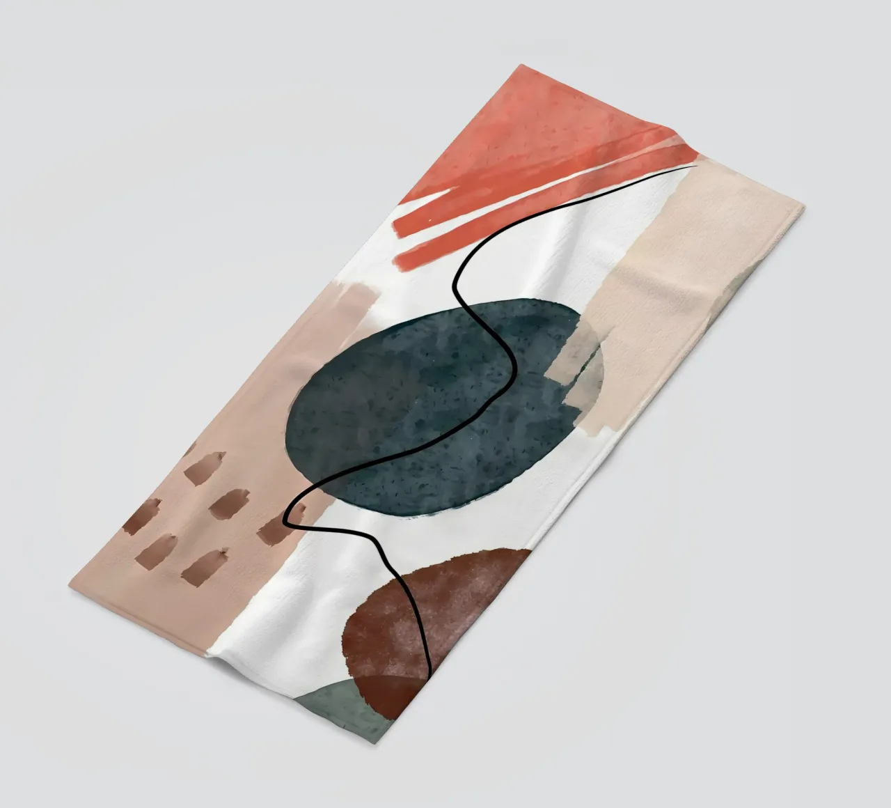 abstracte vormen gebogen lijnen penseelstreken zachte texturen strandhanddoek van Janine P McGuire