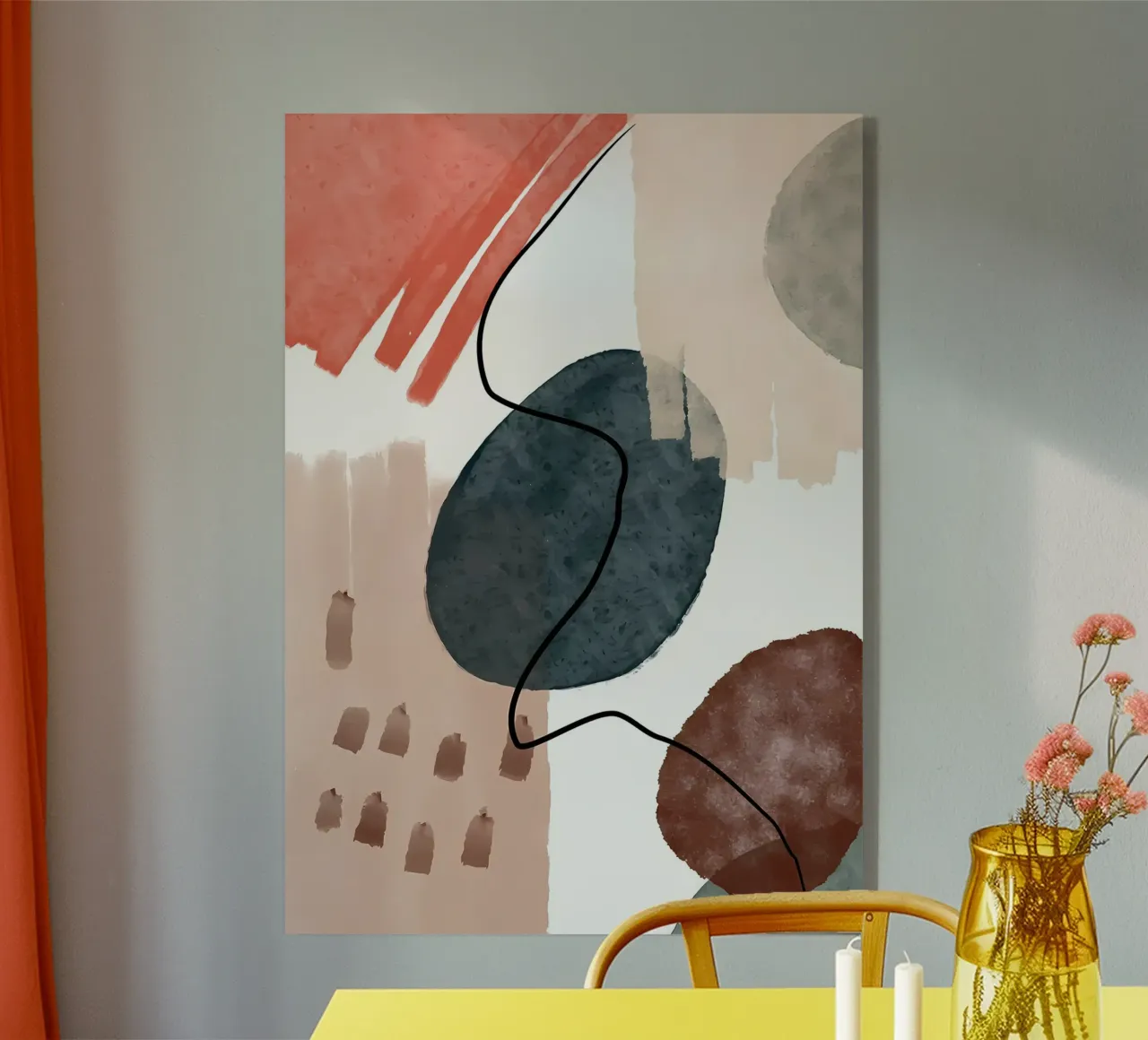 abstracte vormen gebogen lijnen penseelstreken zachte texturen acryl van Janine P McGuire