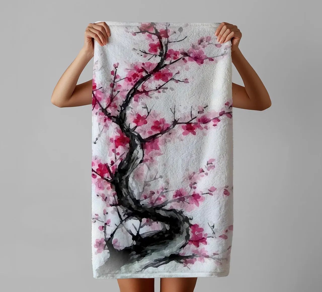 albero fiori di ciliegio fiori rami fiori rosa asciugamano da bagno da Janine P McGuire