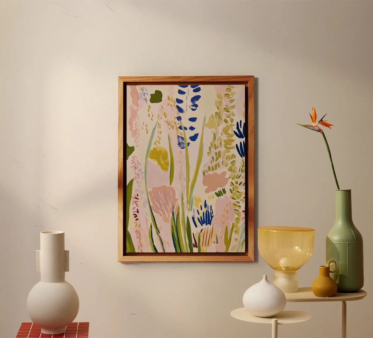 Abstracte bloemenprint, Bloemen Poster Retro Print aluminium-dibond van Boheme