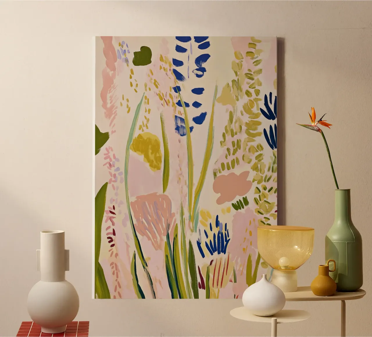 Abstracte bloemenprint, Bloemen Poster Retro Print canvas van Boheme