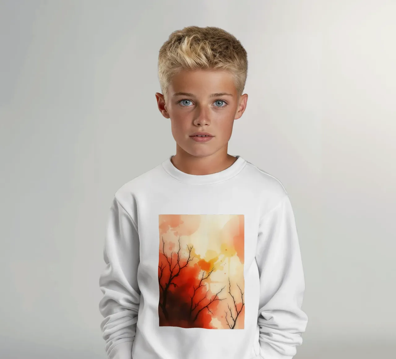 paesaggio autunnale con spruzzi di colore, rami di alberi spogli felpa bambino da DesignDoodle
