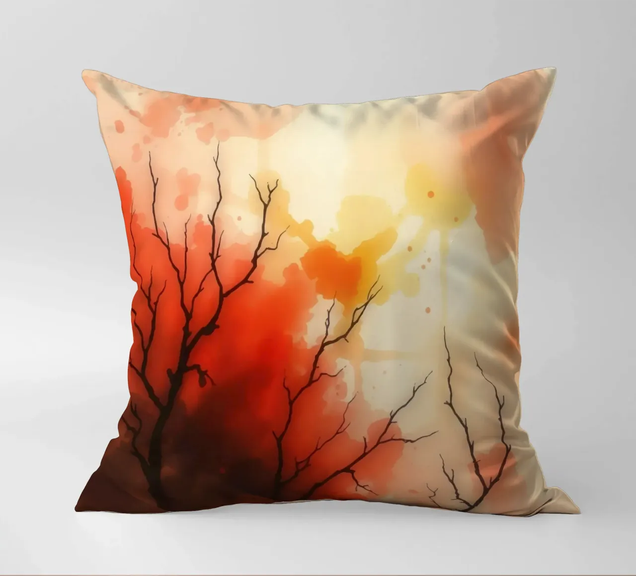 paesaggio autunnale con spruzzi di colore, rami di alberi spogli cuscino da DesignDoodle