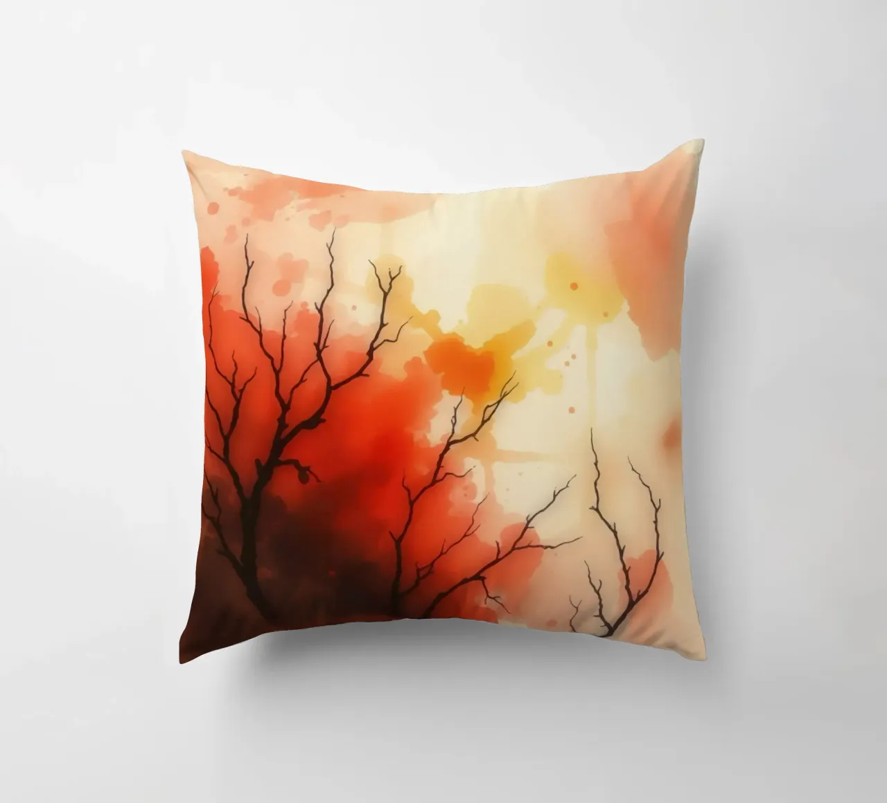 paesaggio autunnale con spruzzi di colore, rami di alberi spogli cuscino da DesignDoodle
