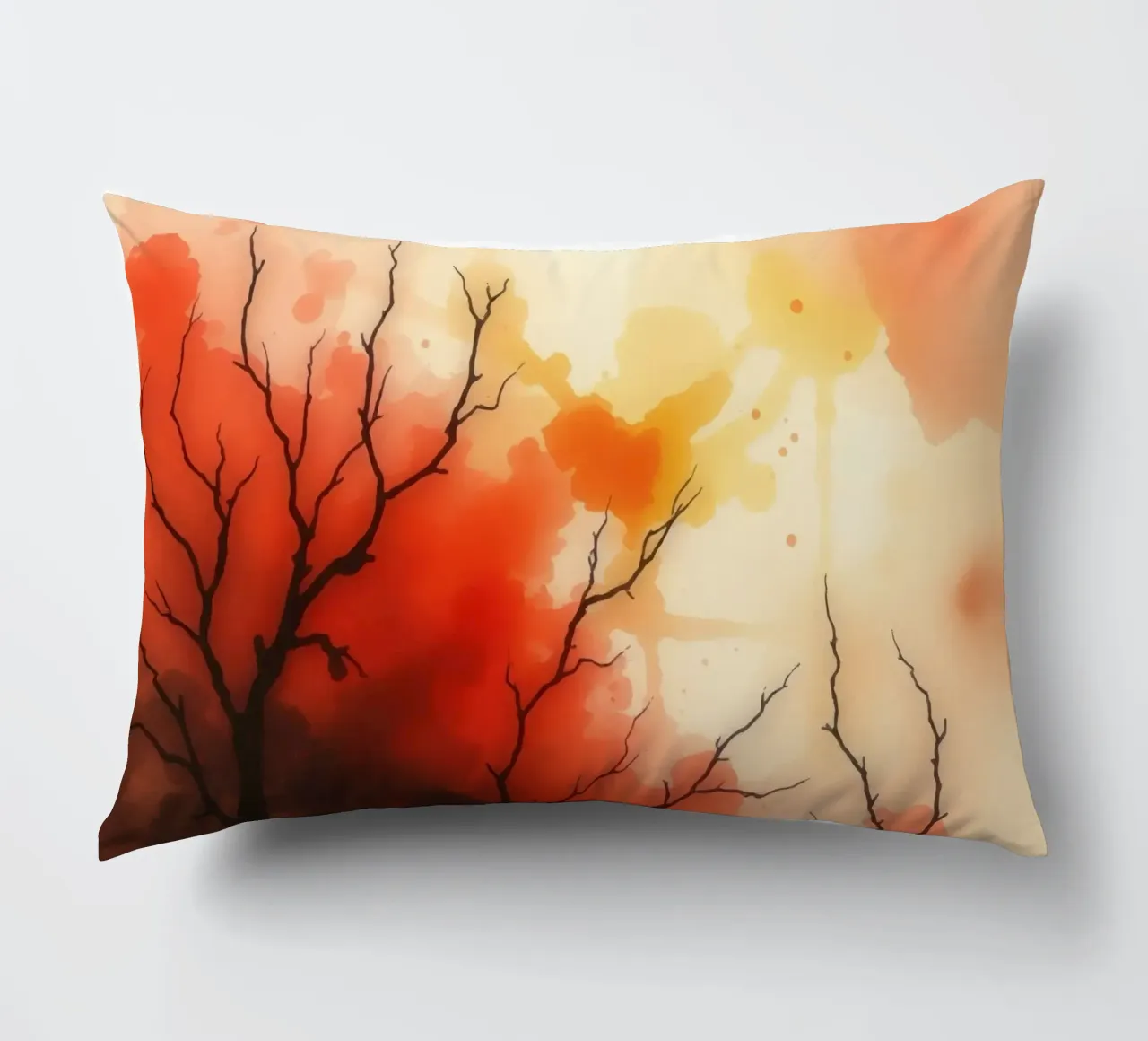 paesaggio autunnale con spruzzi di colore, rami di alberi spogli cuscino da DesignDoodle