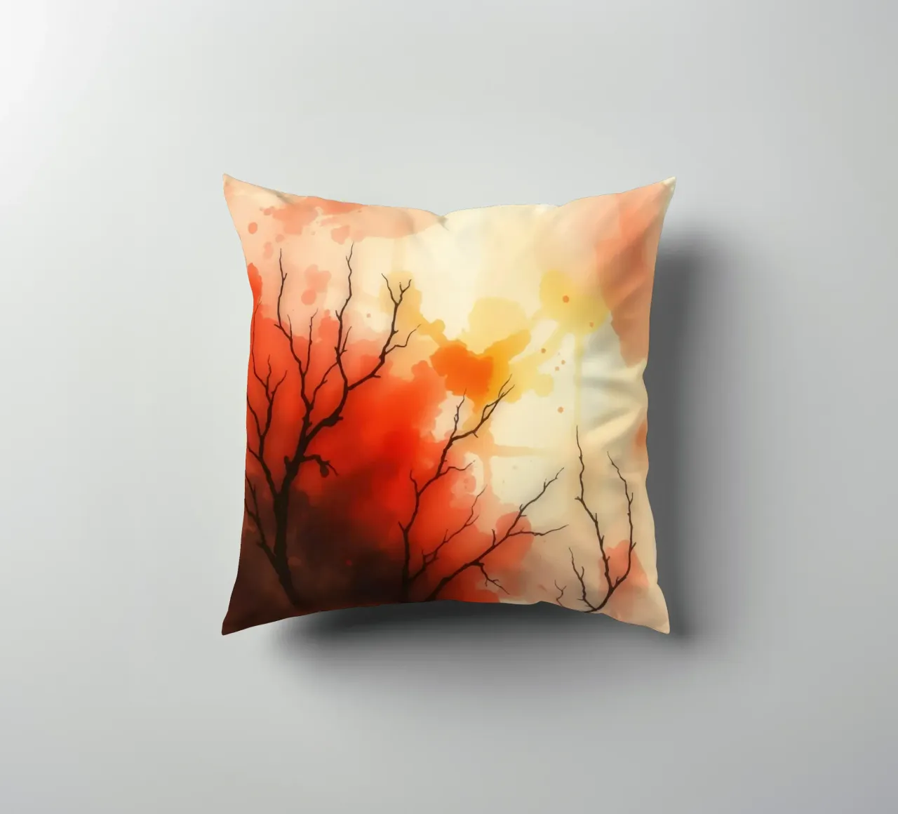 paesaggio autunnale con spruzzi di colore, rami di alberi spogli cuscino da DesignDoodle