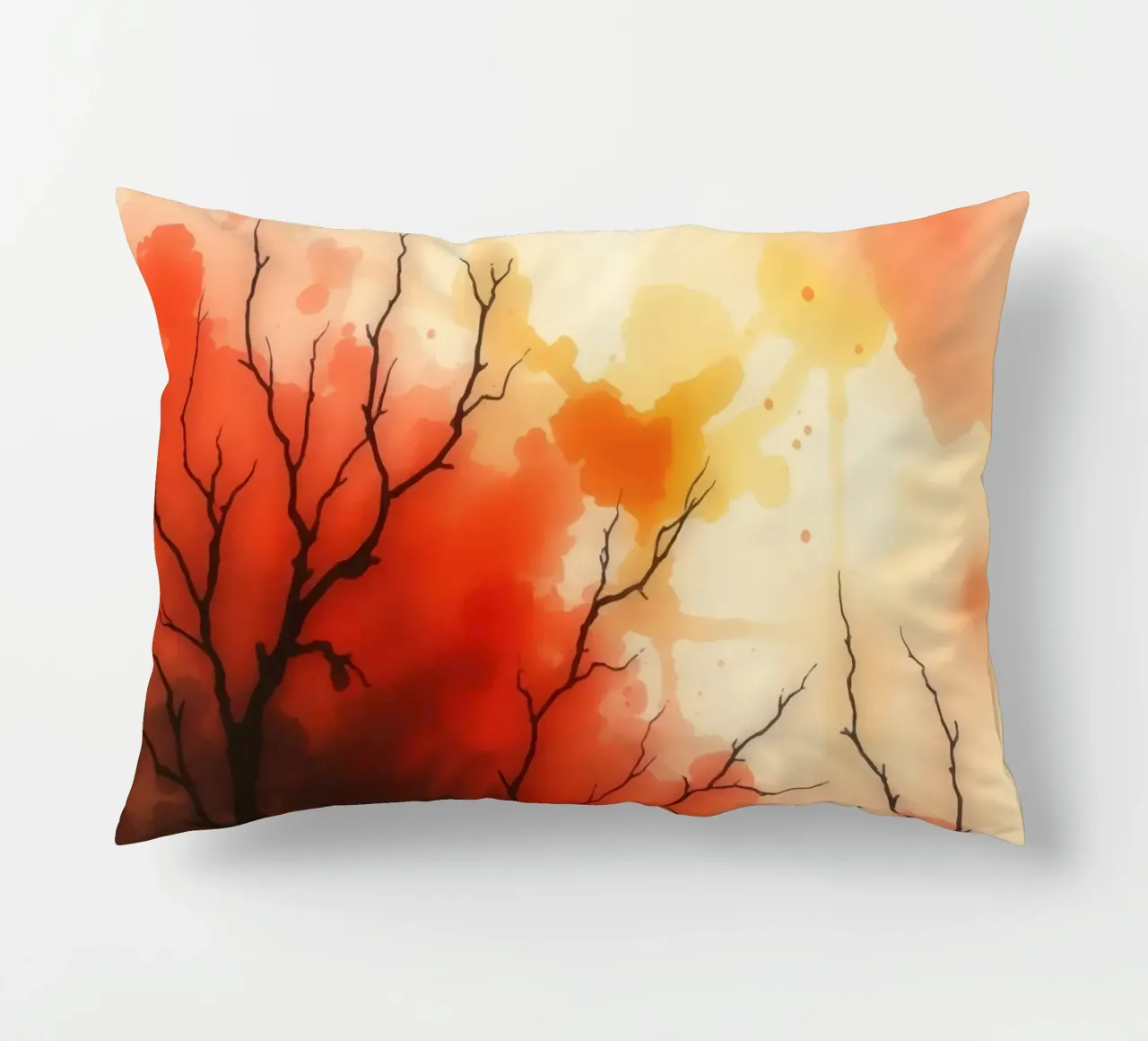 paesaggio autunnale con spruzzi di colore, rami di alberi spogli cuscino da DesignDoodle