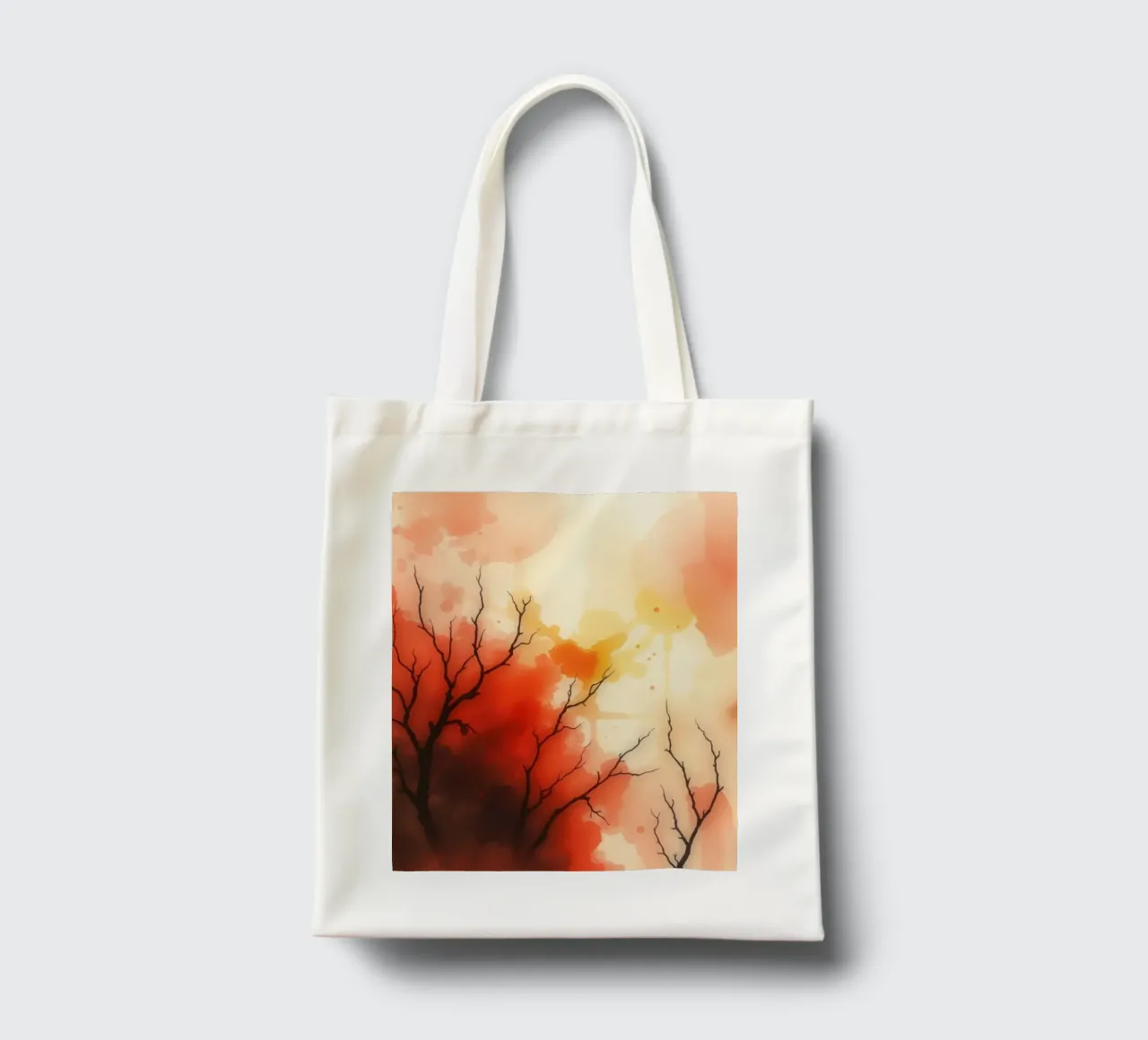 paesaggio autunnale con spruzzi di colore, rami di alberi spogli borsa in juta da DesignDoodle