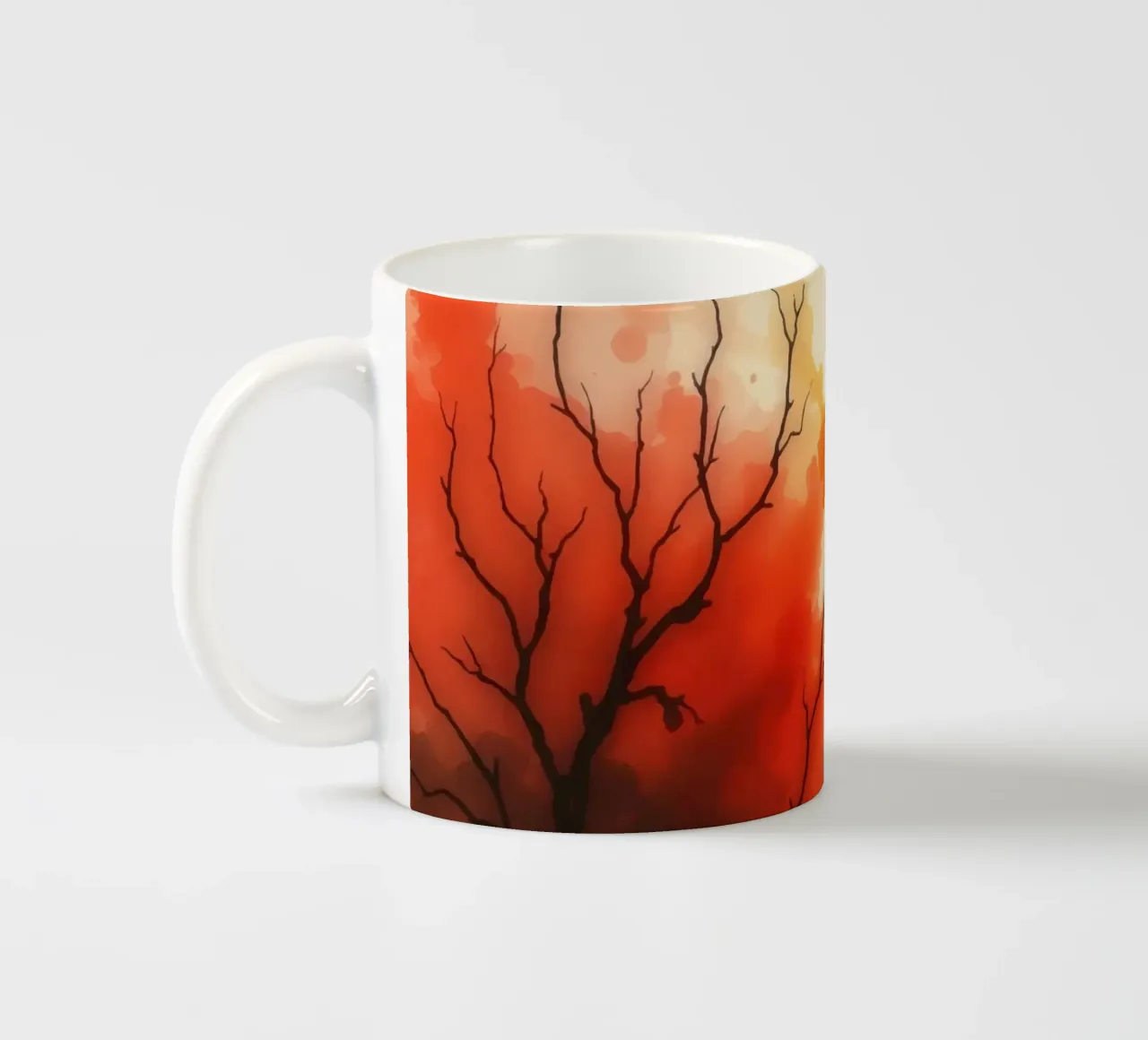 paesaggio autunnale con spruzzi di colore, rami di alberi spogli tazza in ceramica da DesignDoodle