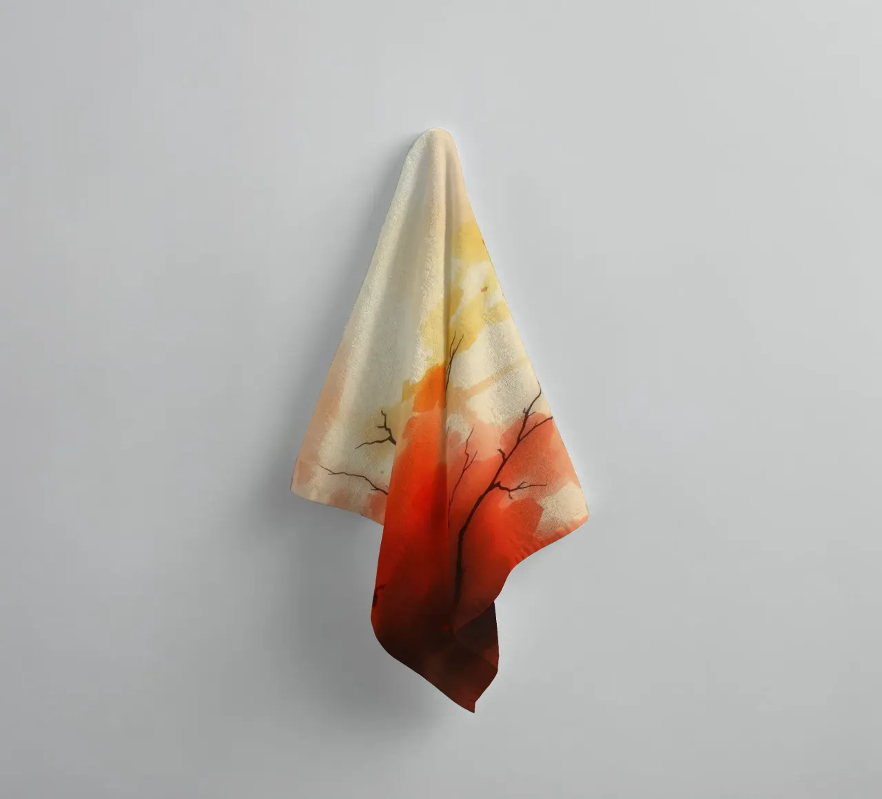 autumn landscape with colorful splashes, bare tree branches towel by DesignDoodle