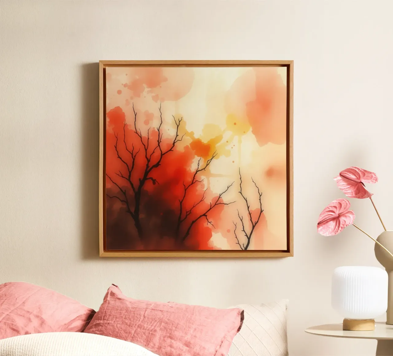 autumn landscape with colorful splashes, bare tree branches canvas by DesignDoodle