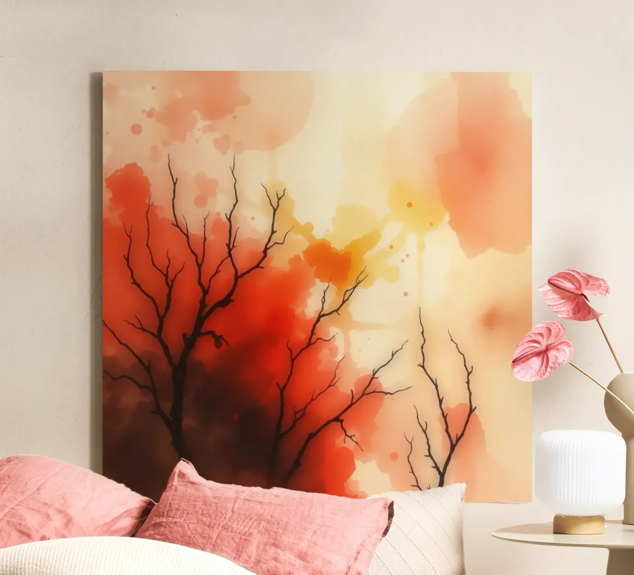 autumn landscape with colorful splashes, bare tree branches canvas by DesignDoodle