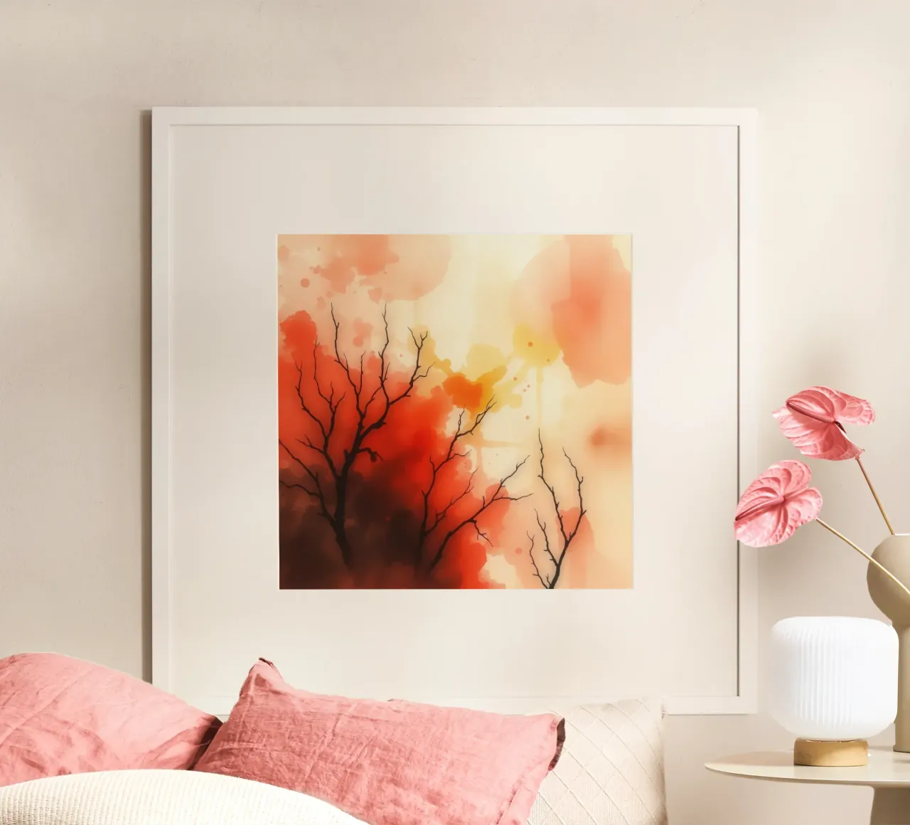 autumn landscape with colorful splashes, bare tree branches hahnemühle by DesignDoodle