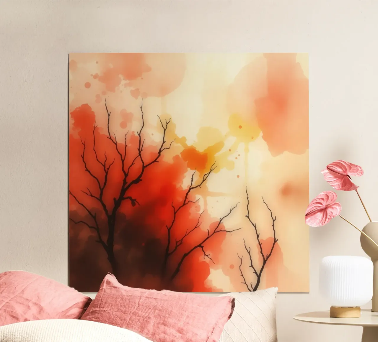 autumn landscape with colorful splashes, bare tree branches hahnemühle by DesignDoodle