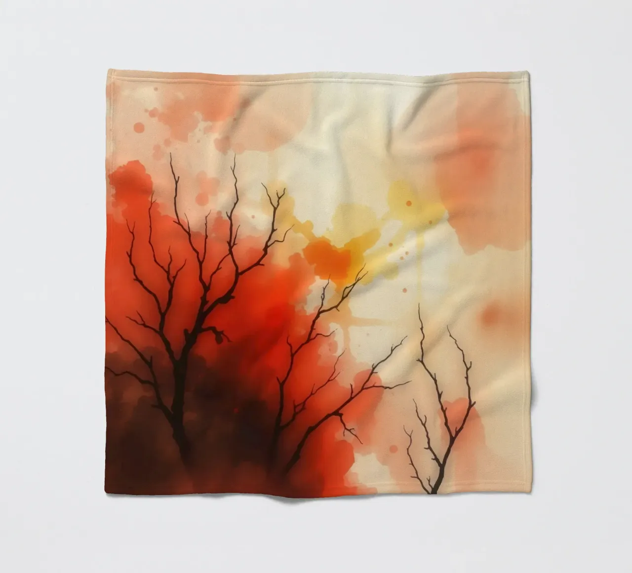 autumn landscape with colorful splashes, bare tree branches fleece blanket by DesignDoodle
