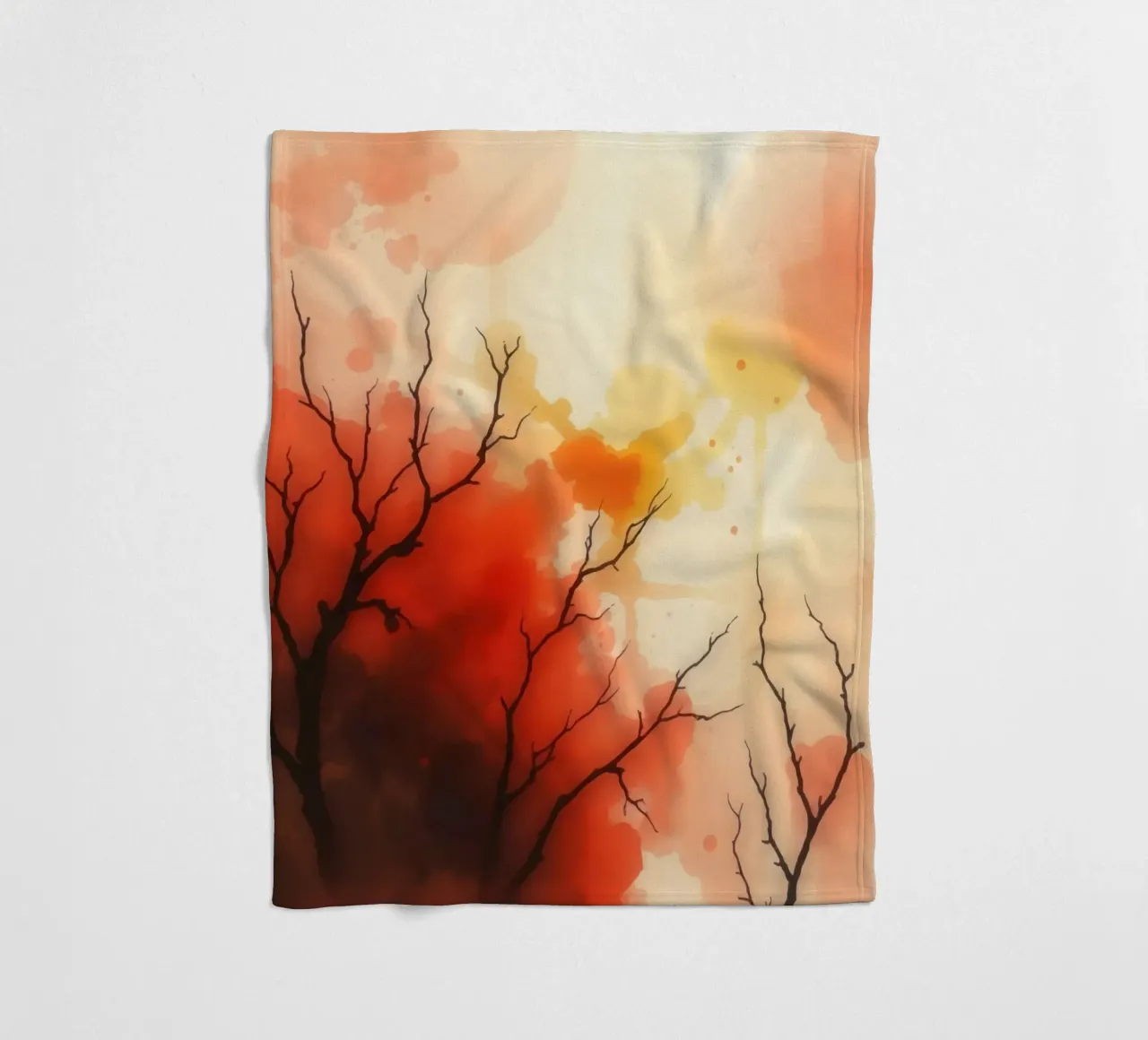 autumn landscape with colorful splashes, bare tree branches fleece blanket by DesignDoodle