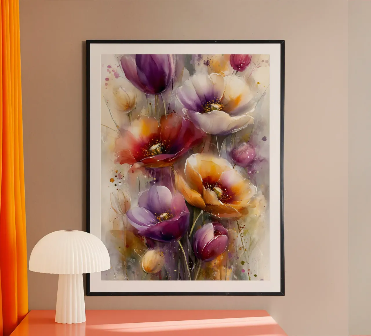 Wildflowers Poppy Abstract art D poster con telaio in alluminio da Mateo