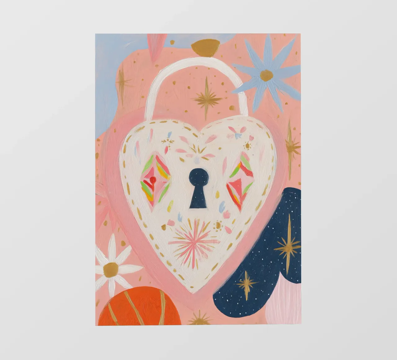 Folk Print, Heart Locket, Boho Print papel para pared de Boheme