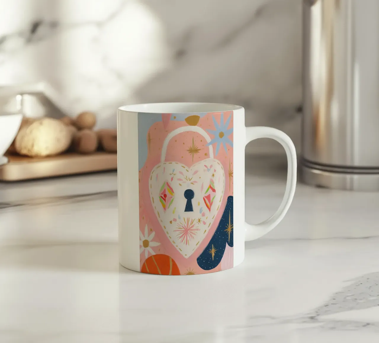 Folk Print, Hartenzak, Boho Print keramische mok van Boheme