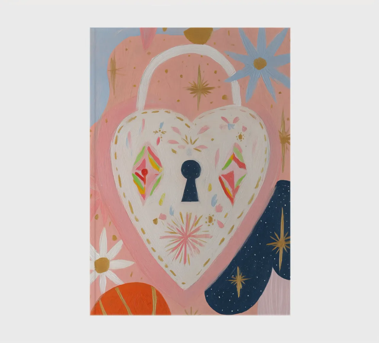 Folk Print, Heart Locket, Boho Print notebook by Boheme