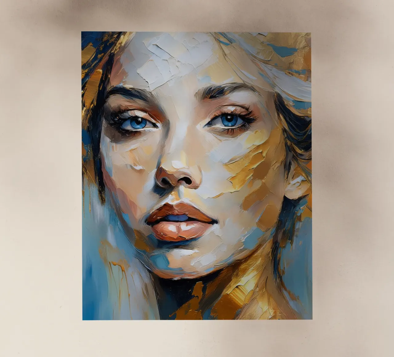 Ritratto Donna con texture spessa nei colori blu oro bianco pellicola backlit da Take Your Art BV