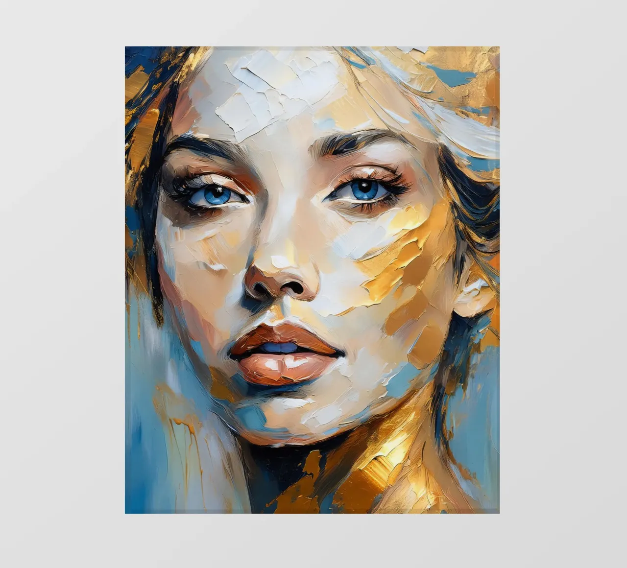 Ritratto Donna con texture spessa nei colori blu oro bianco pellicola backlit da Take Your Art BV