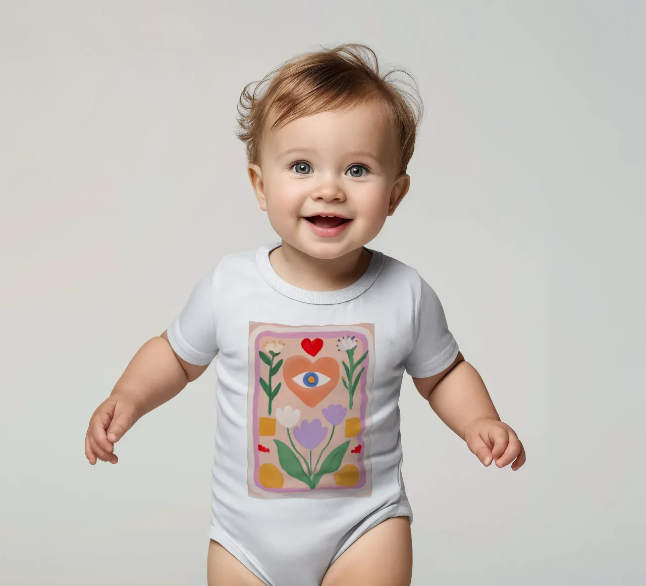 Folk Druck, Evil Eye Boho Druck Kurzarm Babybody von Boheme