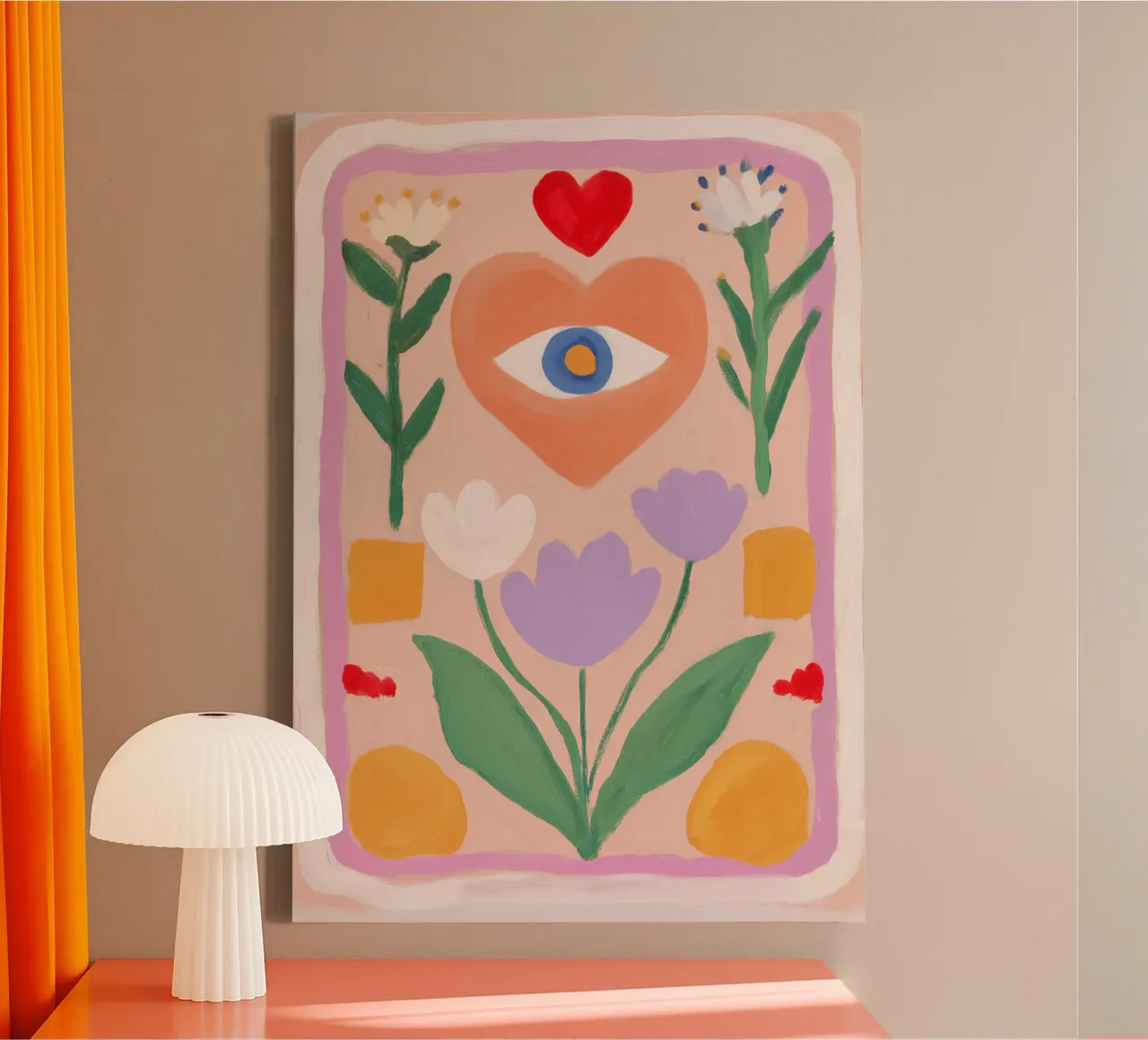 Folk Print, Boho Evil Eye Print canvas van Boheme