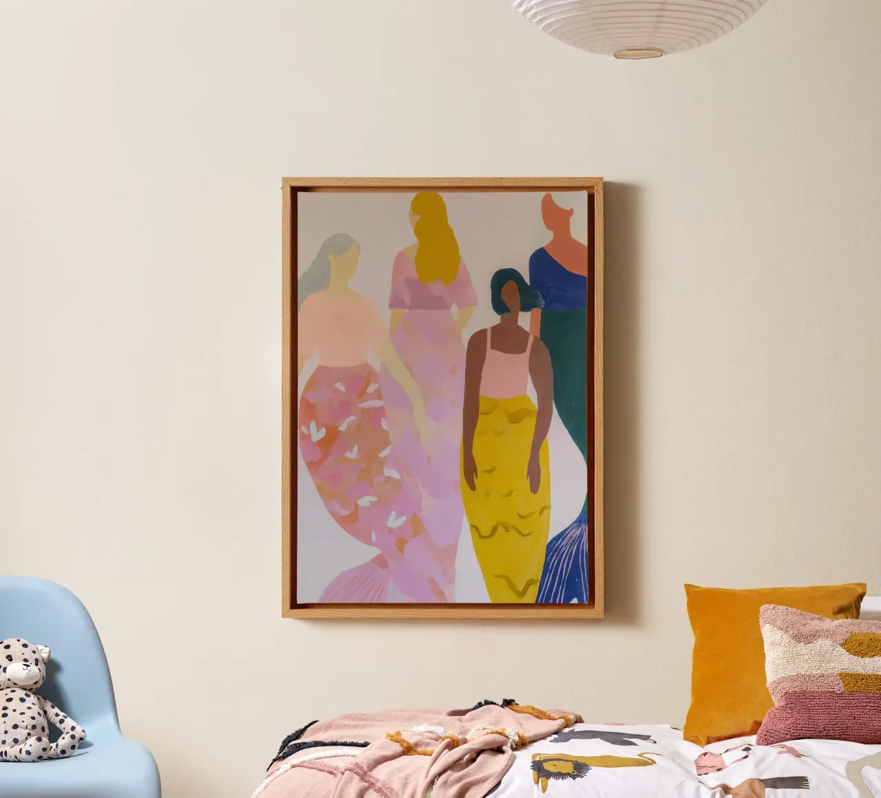 Zeemeermin Print, Zeemeermin Boho Pastel Kunst canvas met Baklijst van Boheme
