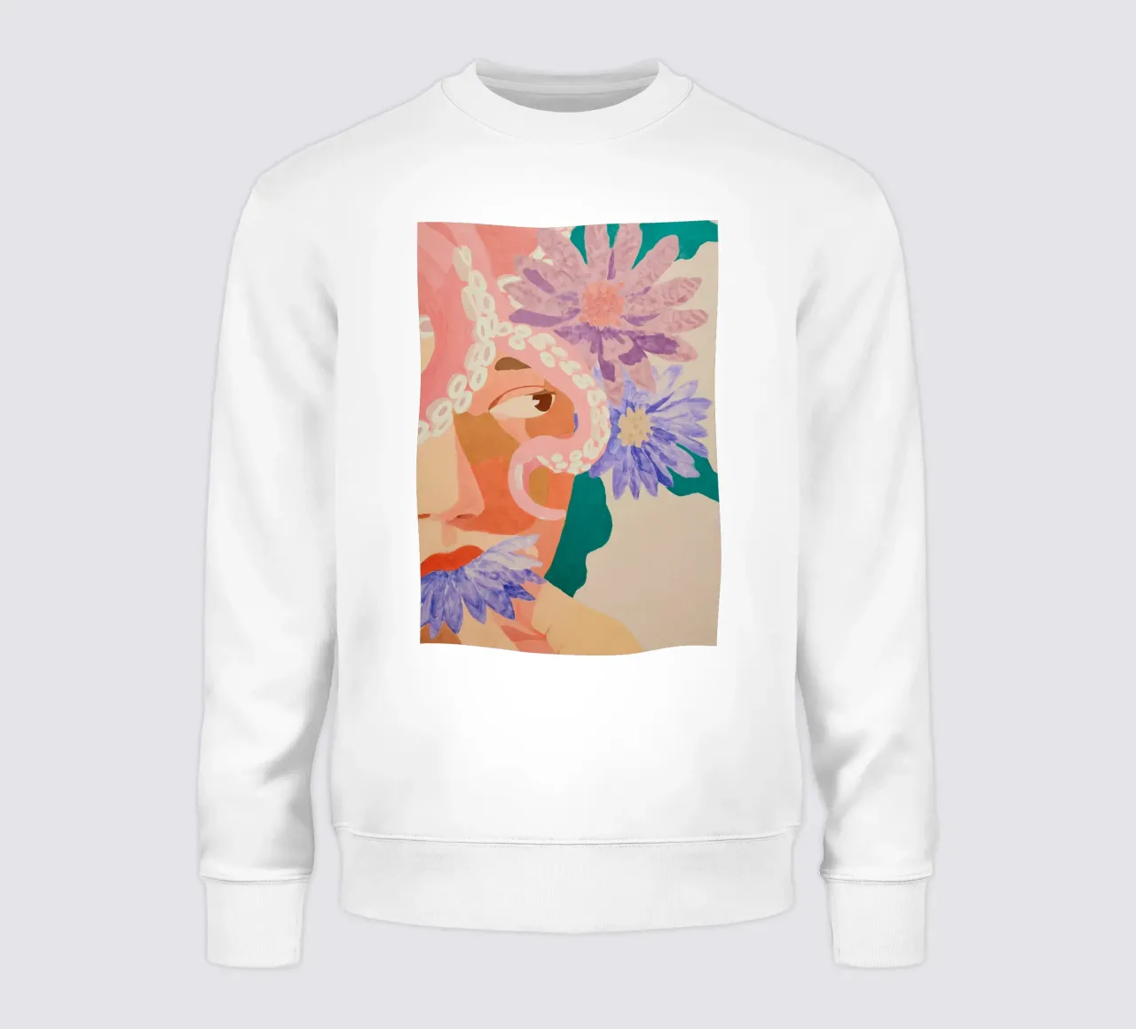 Abstracte bloemenprint vrouw, bloemsierkunst, pastelkleurige print sweatshirt van Boheme