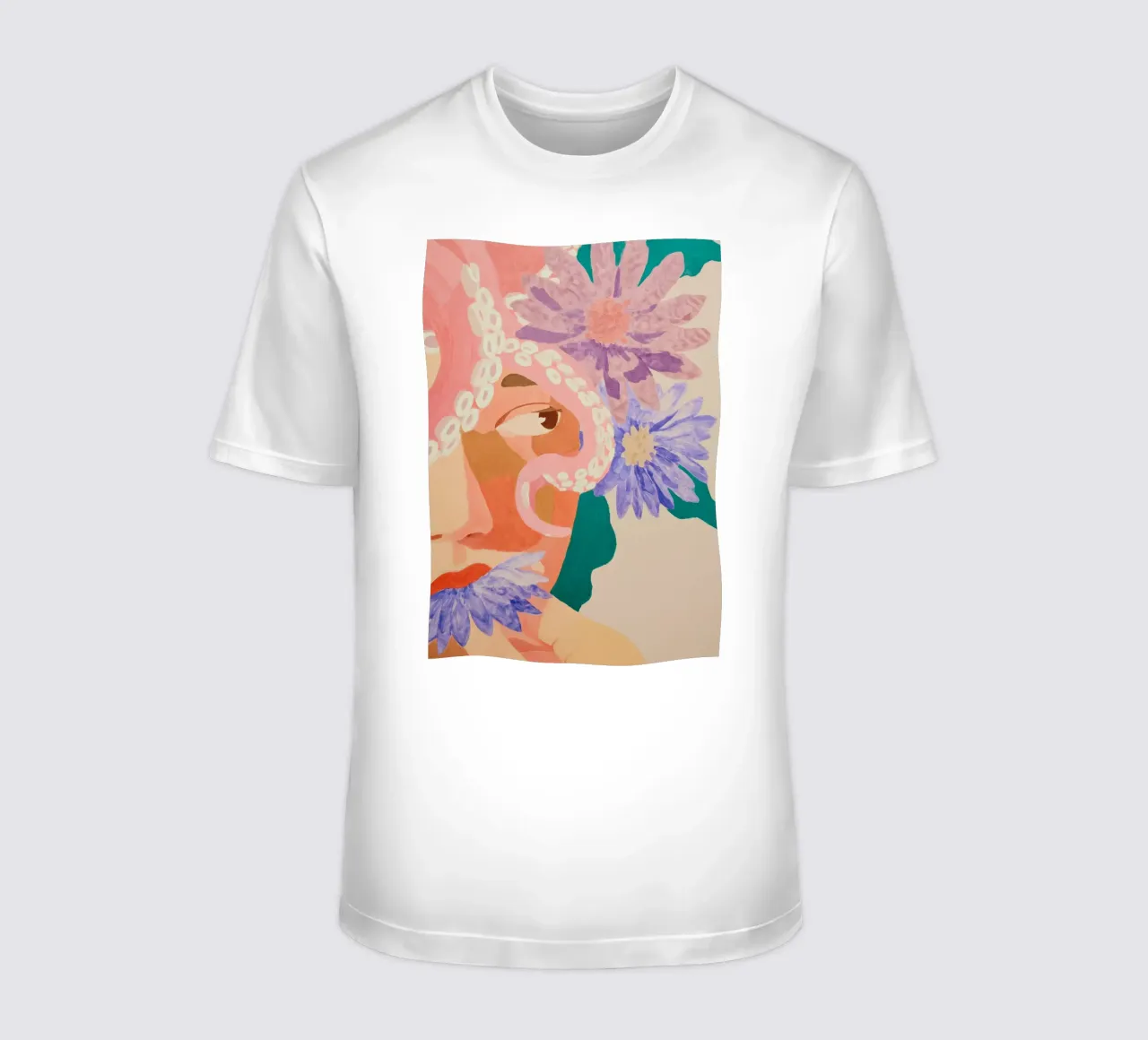 Abstracte bloemenprint vrouw, bloemsierkunst, pastelkleurige print t-shirt van Boheme