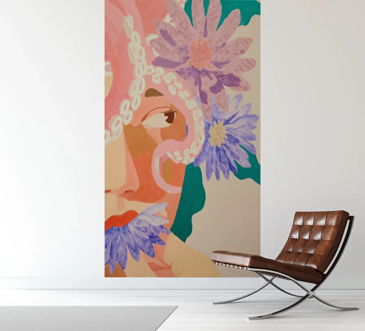 Abstract Woman Flower Print, Floral Art, Pastel Print photo wallpaper by Boheme