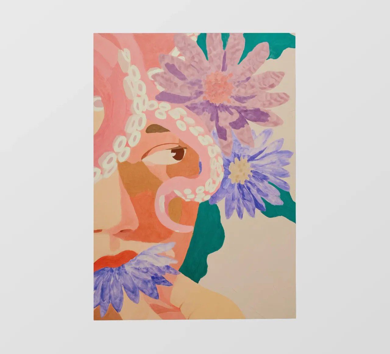 Abstract Woman Flower Print, Floral Art, Pastel Print photo wallpaper by Boheme