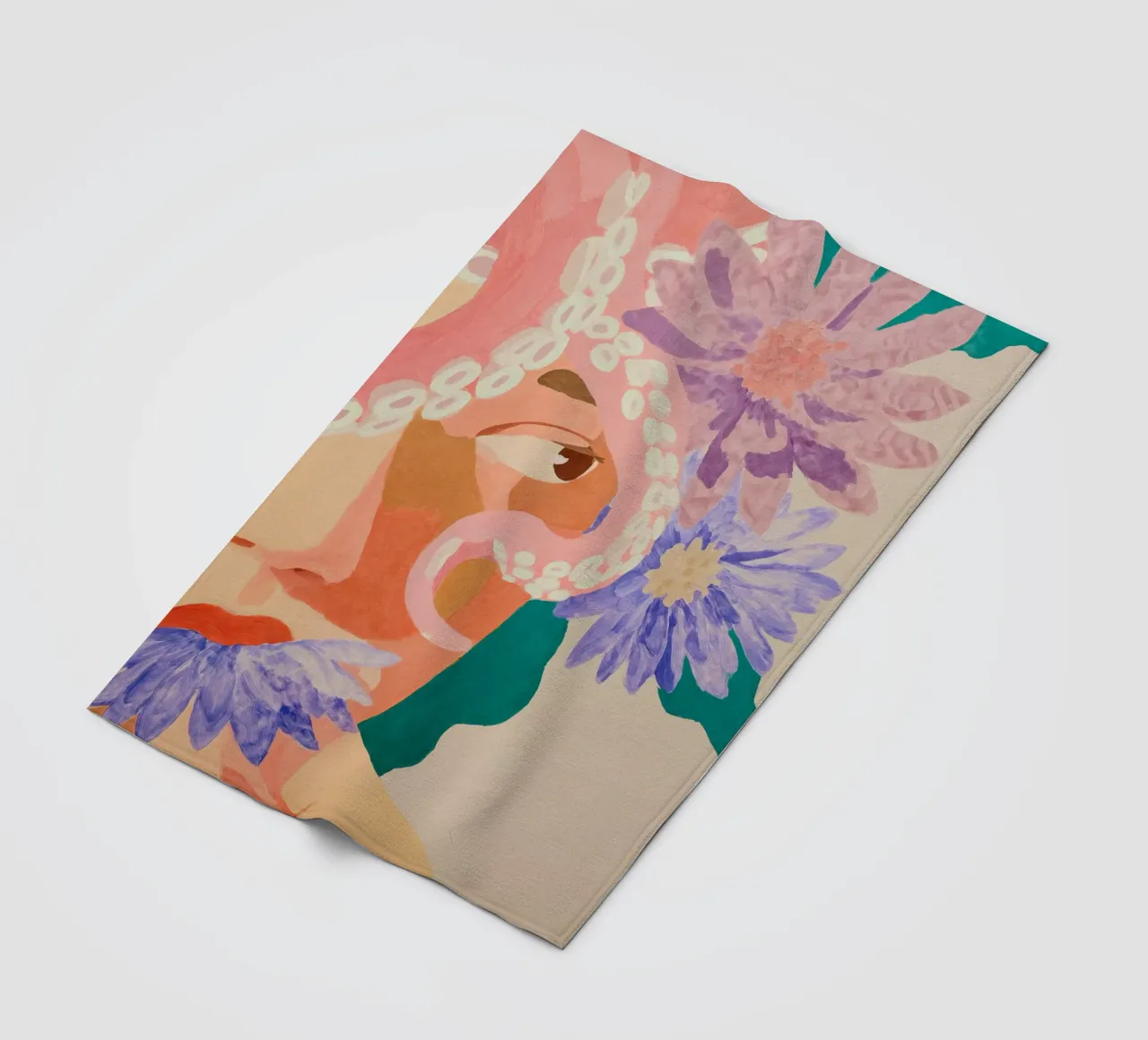 Abstracte bloemenprint vrouw, bloemsierkunst, pastelkleurige print fleecedeken van Boheme