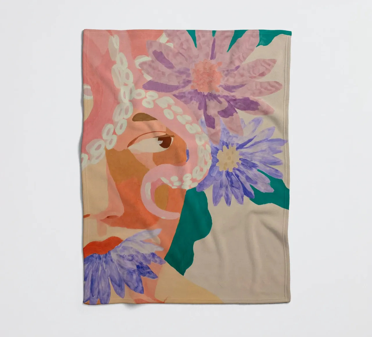 Abstracte bloemenprint vrouw, bloemsierkunst, pastelkleurige print fleecedeken van Boheme