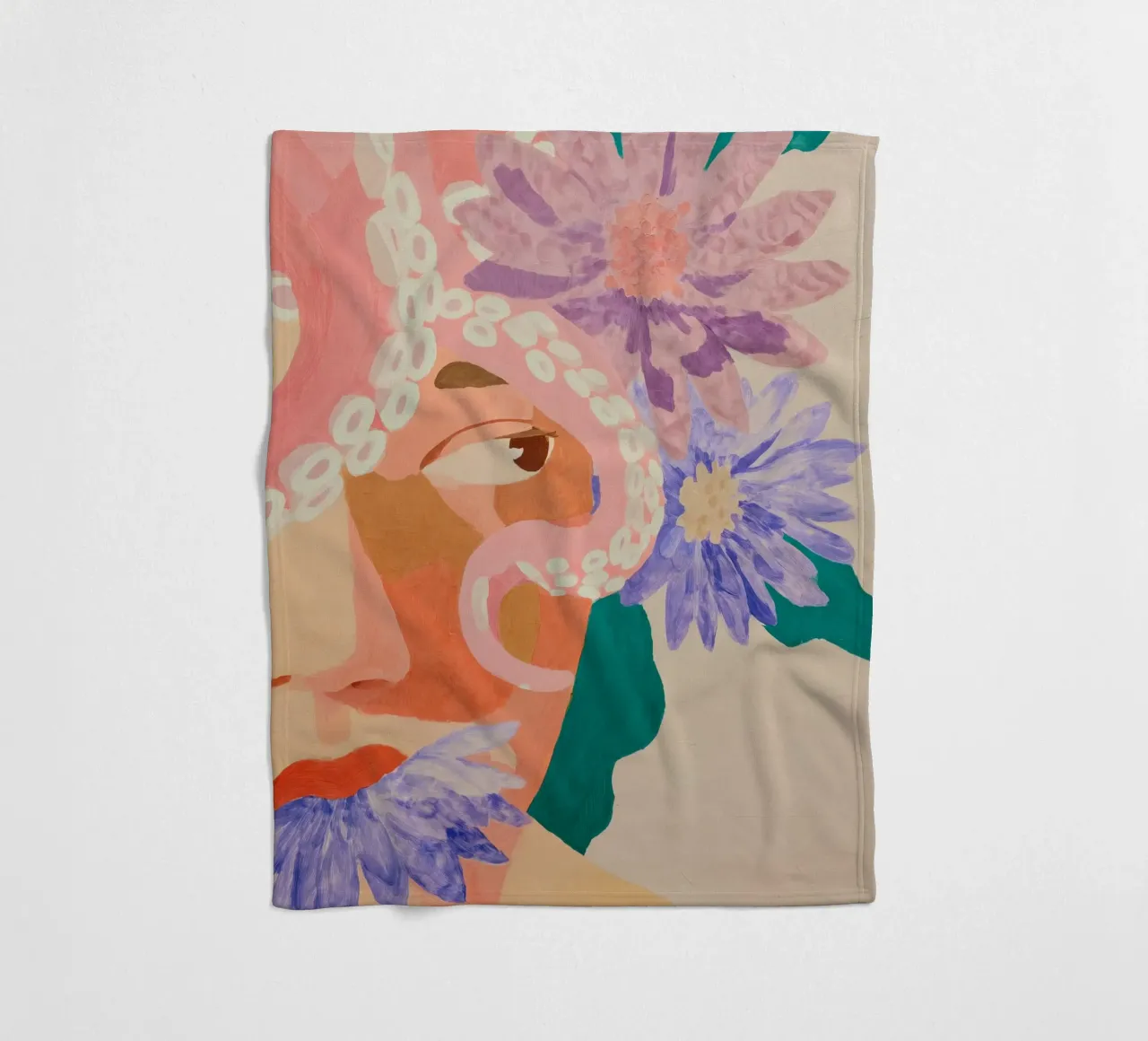 Abstracte bloemenprint vrouw, bloemsierkunst, pastelkleurige print fleecedeken van Boheme