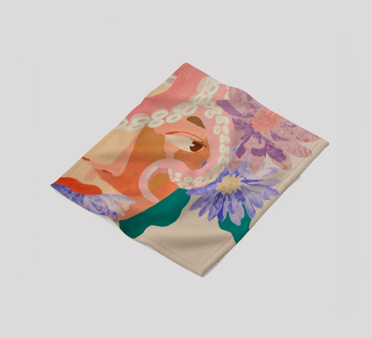 Abstracte bloemenprint vrouw, bloemsierkunst, pastelkleurige print fleecedeken van Boheme