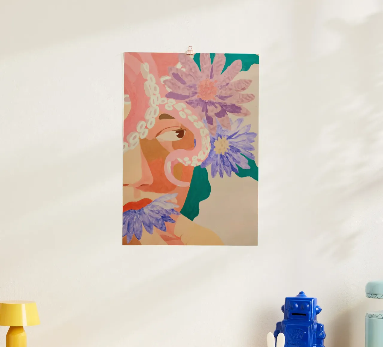 Abstracte bloemenprint vrouw, bloemsierkunst, pastelkleurige print hahnemühle van Boheme