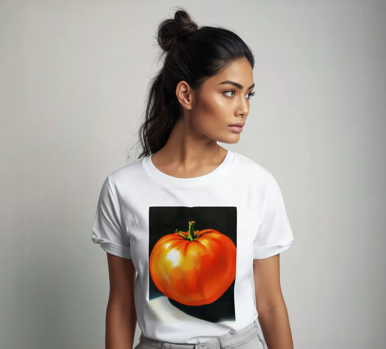 Tomate mûre rouge vif présentée sur une surface contrastée t-shirt de DesignDoodle