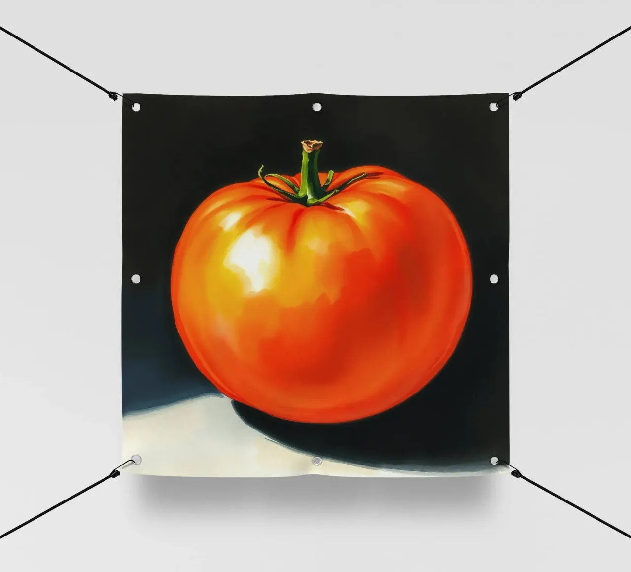 Tomate mûre rouge vif présentée sur une surface contrastée bâche pvc de DesignDoodle