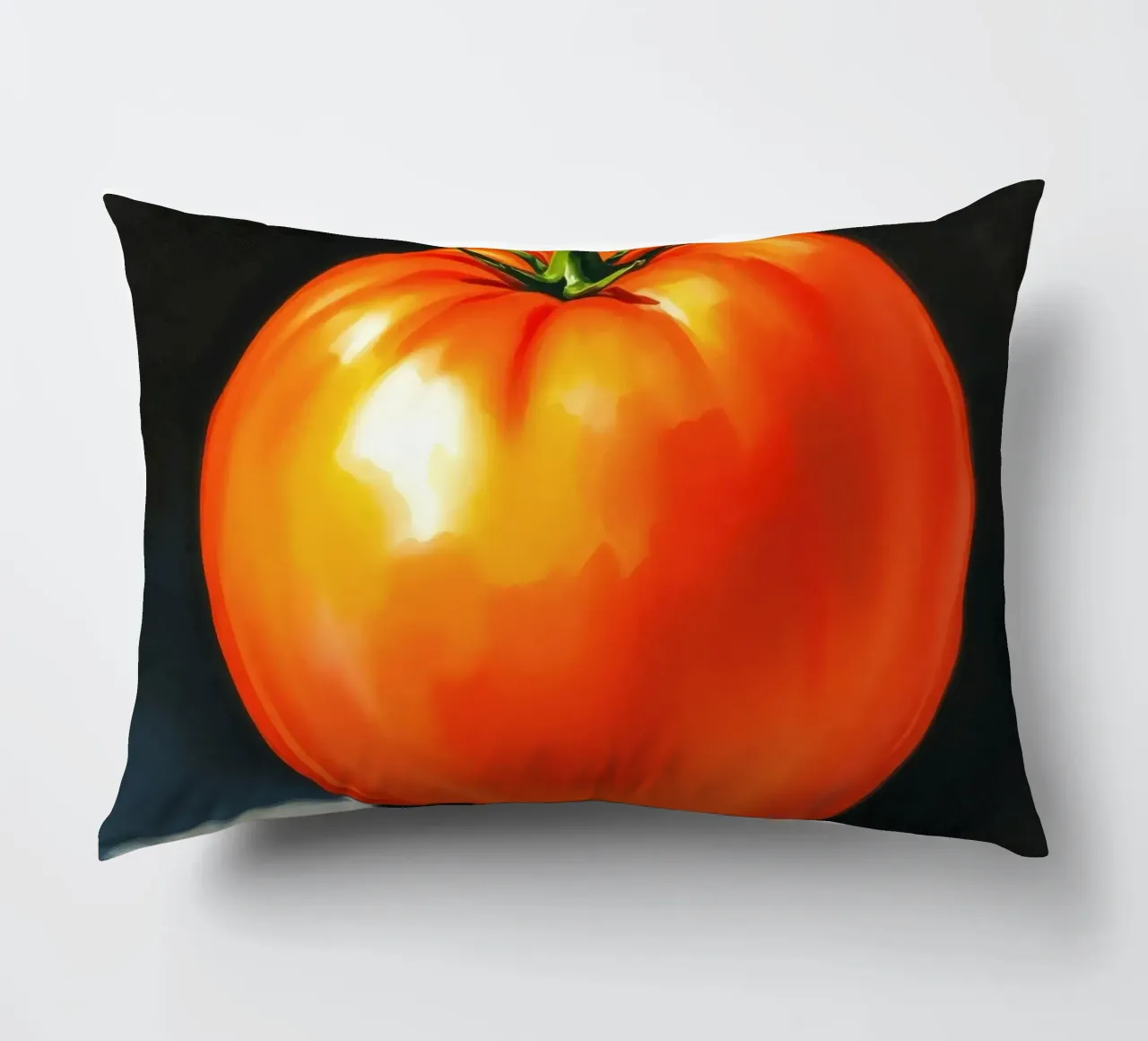 Bright red ripe tomato displayed on a contrasting surface decorative cushion by DesignDoodle