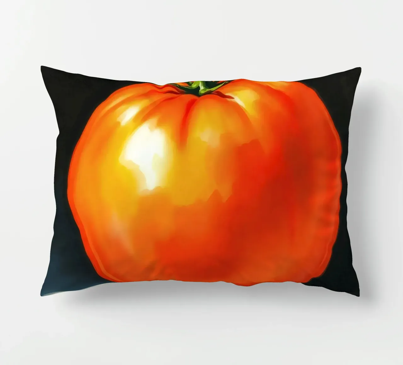 Bright red ripe tomato displayed on a contrasting surface decorative cushion by DesignDoodle