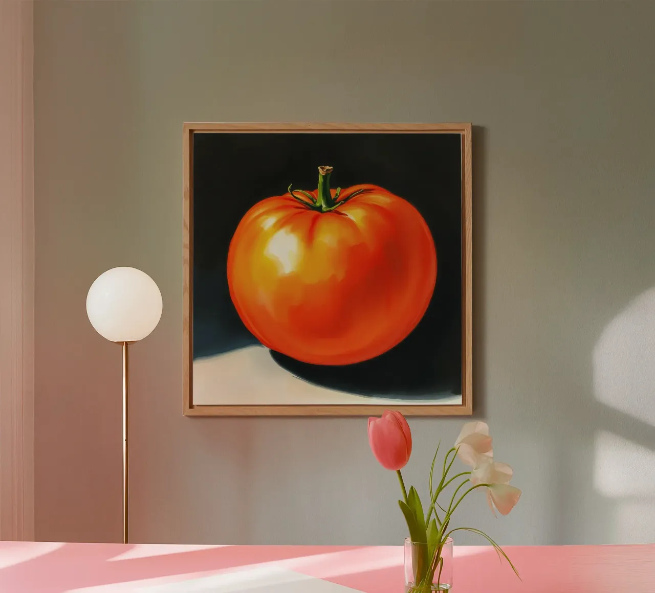 Bright red ripe tomato displayed on a contrasting surface forex plate by DesignDoodle