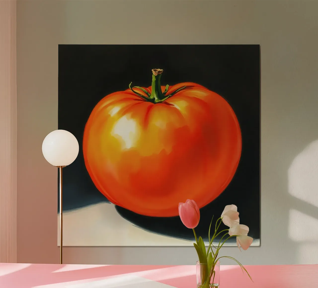 Tomate mûre rouge vif présentée sur une surface contrastée hahnemühle de DesignDoodle