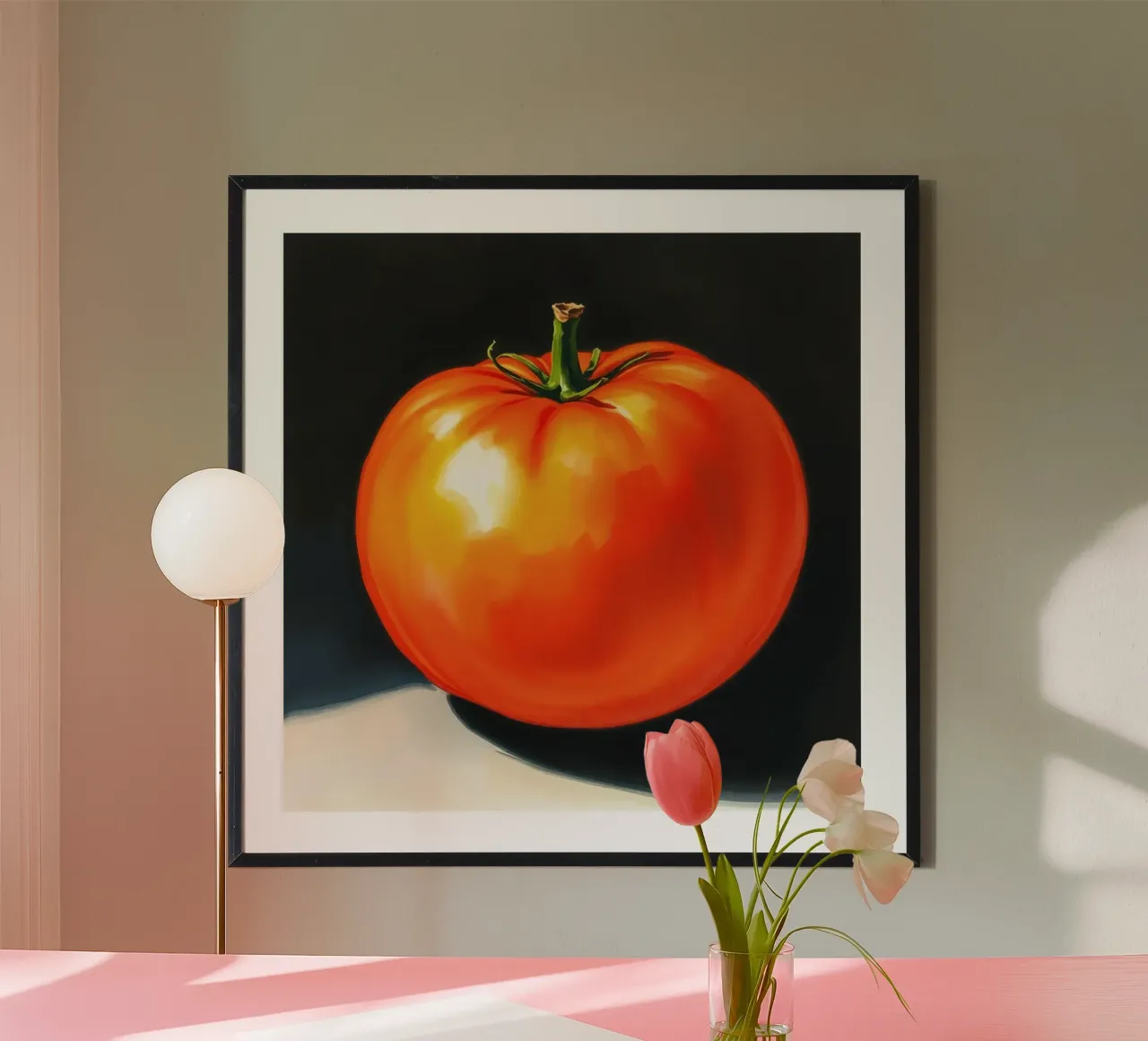 Tomate mûre rouge vif présentée sur une surface contrastée hahnemühle de DesignDoodle
