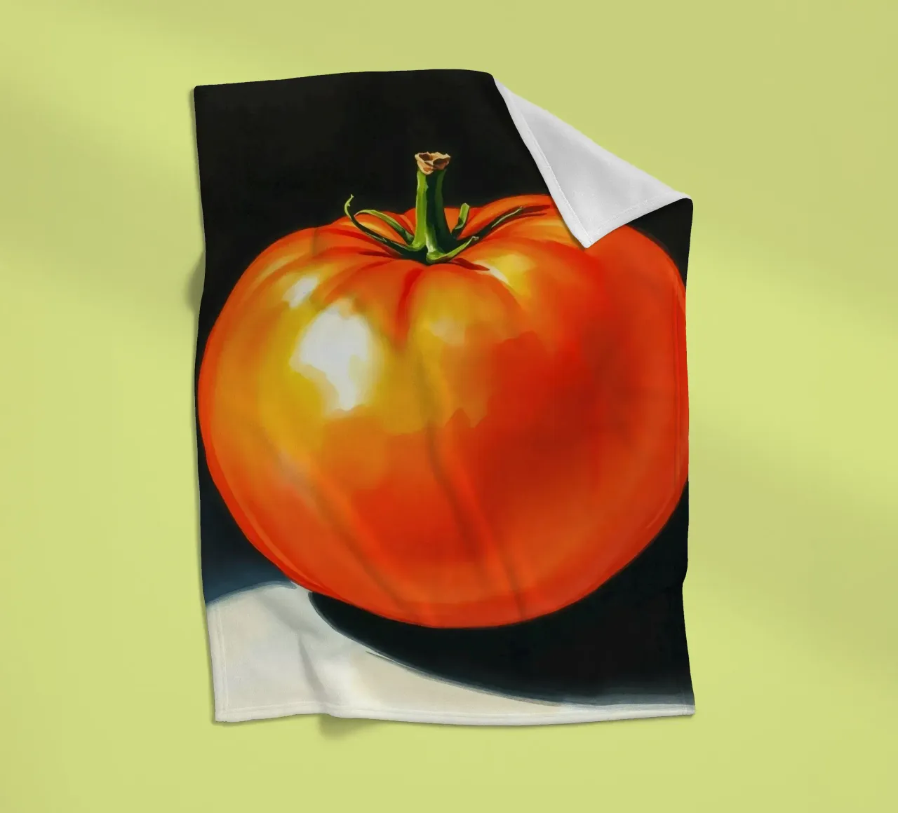 Bright red ripe tomato displayed on a contrasting surface fleece blanket by DesignDoodle